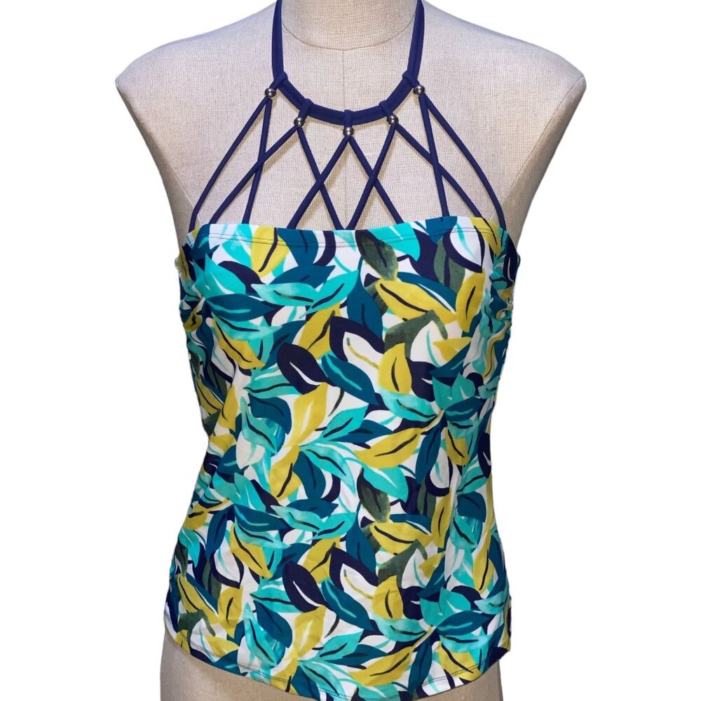 New Directions Size S Womens Tankini Swimwear Top With Multicolor Leaf Print & S